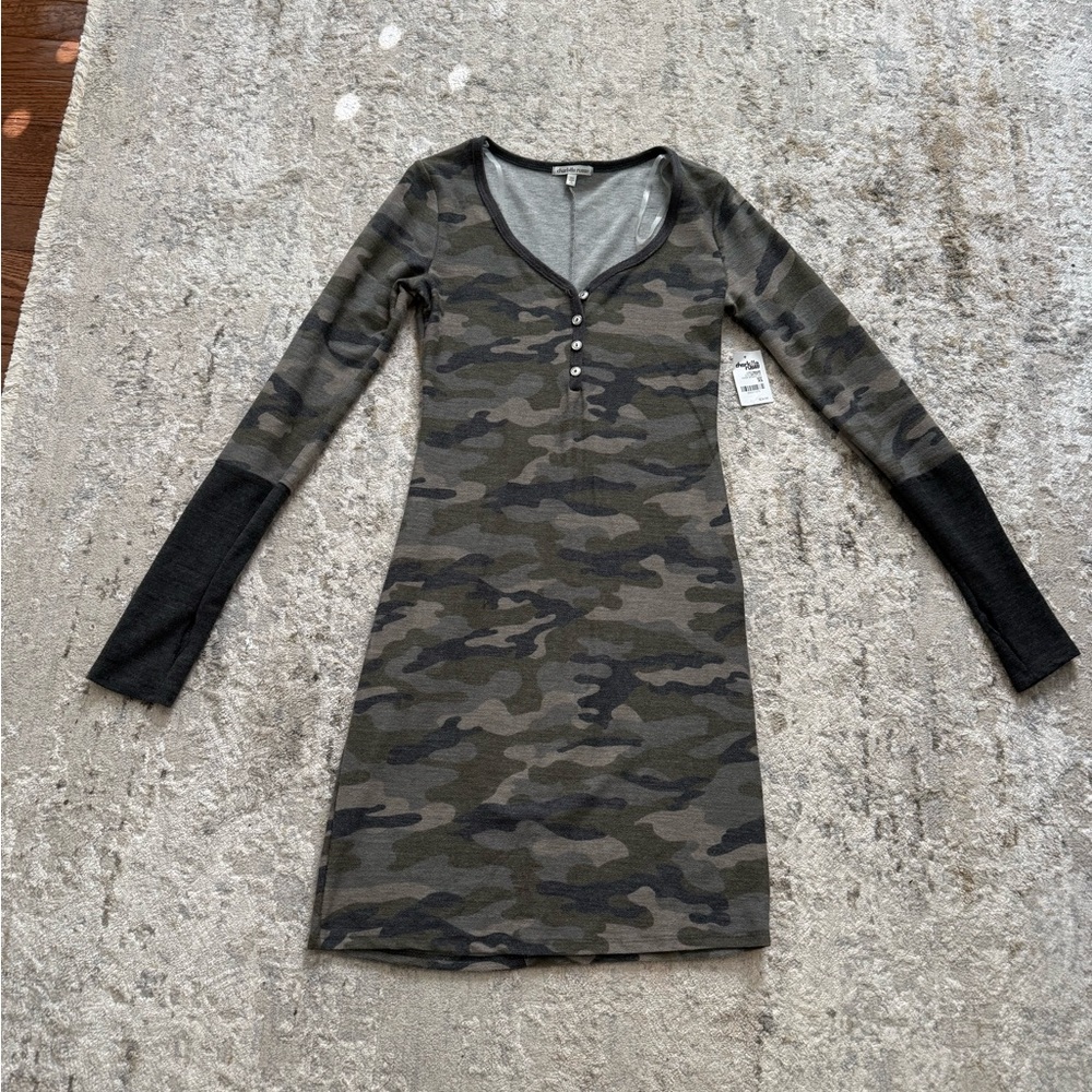 Charlotte Russe Green Camouflage Long Sleeve Dress